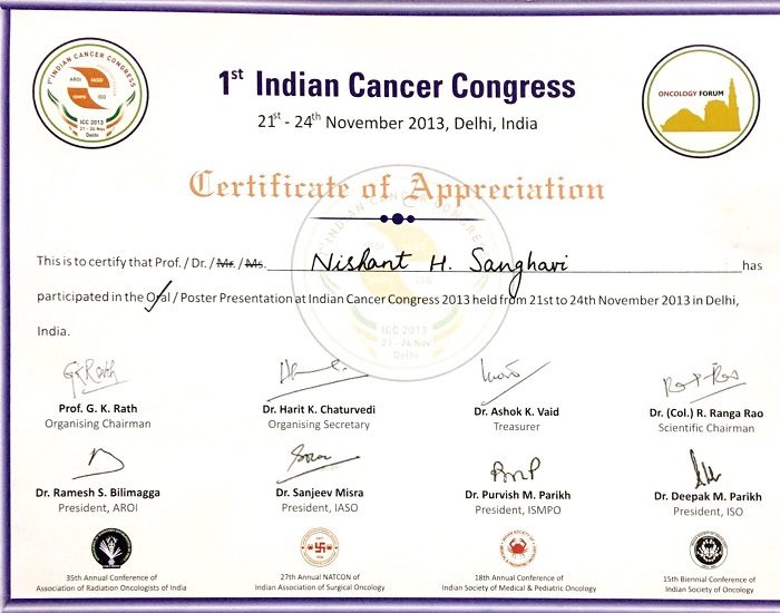 Dr. Nishanth indian cancer congress